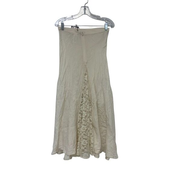 Zara Womens Lace Midi Skirt M Oyster White Mid Rise Viscose Floral 1377/904 NWT - Picture 4 of 16
